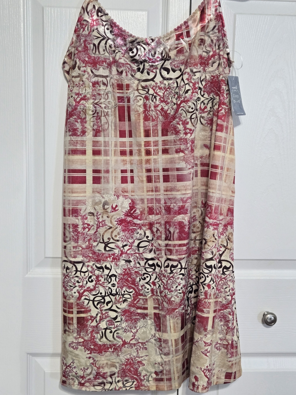 ONE WORLD Beige and Pink Printed A-Line Nightgown